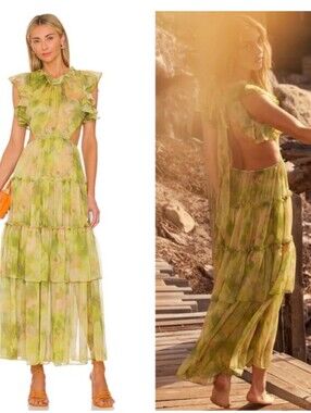 NWT MISA Los Angeles Lana Cutout Tiered Ruffle Maxi Dress XS